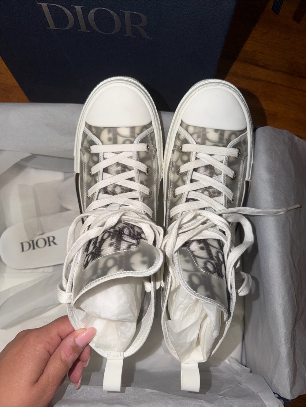 Dior Grey/White Oblique High-Top Sneakers - Picture 3 of 5